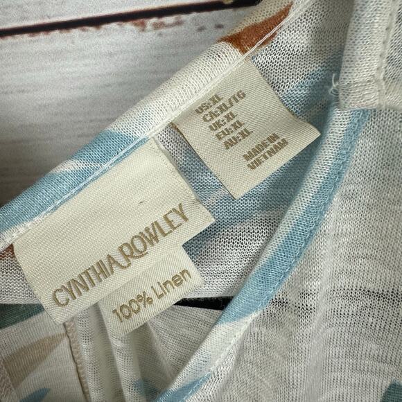 Womens Cynthia Rowley 100% Linen SS Knit Botanical Leaf Print Back Button Top XL - Picture 5 of 6